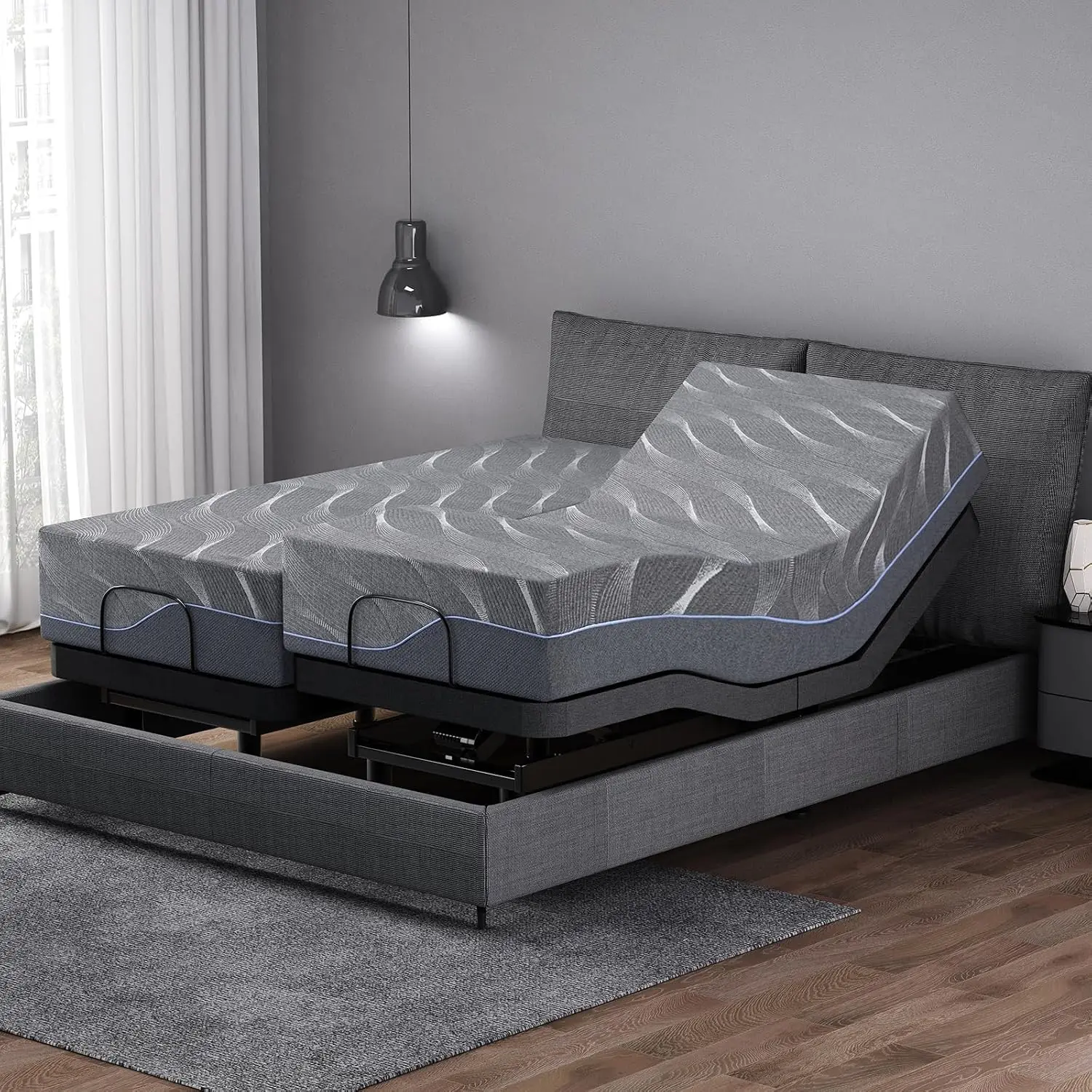 Twin XL Adjustable Bed Base & 12 Inch Gel Memory Foam Mattress, Wireless Remote Zero Gravity Anti-Snore Electric Frame, Customiz