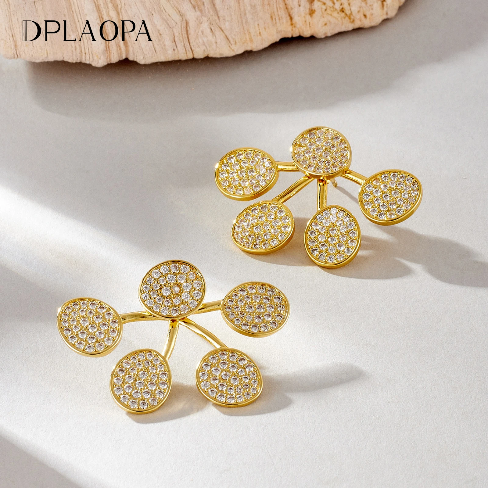 DPLAOPA Brass Five Disc Zircon CZ Stud Earrings Women 2026 New Trendy Luxury Delicate Anniversary Party Jewelry Gift