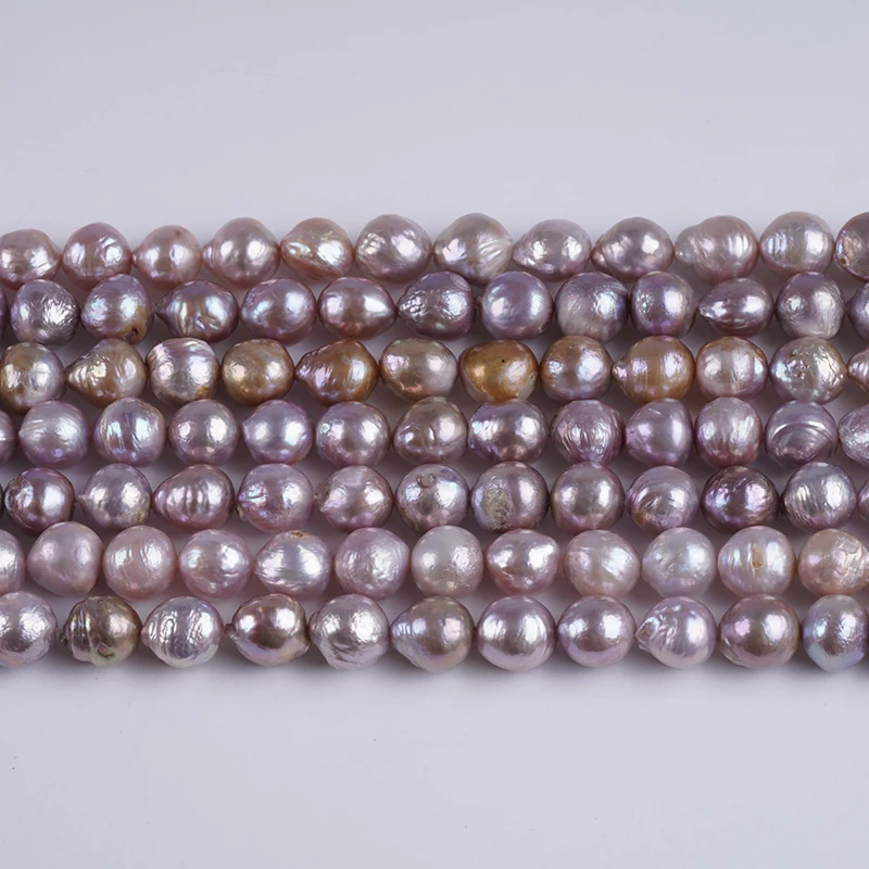 9-10mm Purple Natural Freshwater Round Wrinkled Edison Pearl Strands for Jewelry Making