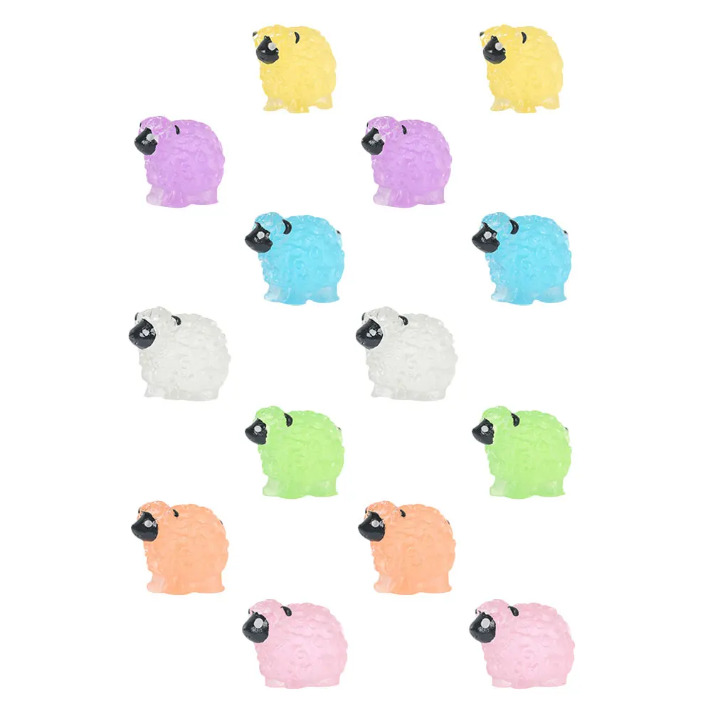 

14 шт., ночное свечение, овца, миниатюрная смола, пейзажный декор, фигурки, сделай сам, террариум, садовые аксессуары, украшения из мха