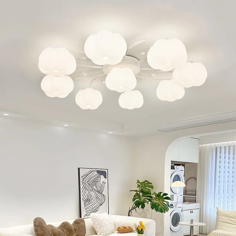 Modern Minimalist Foyer Ceiling Lamps Multi Heads Cotton Flowers Light Fixture Dining Room Decor Led Illumination Bedroom Decor