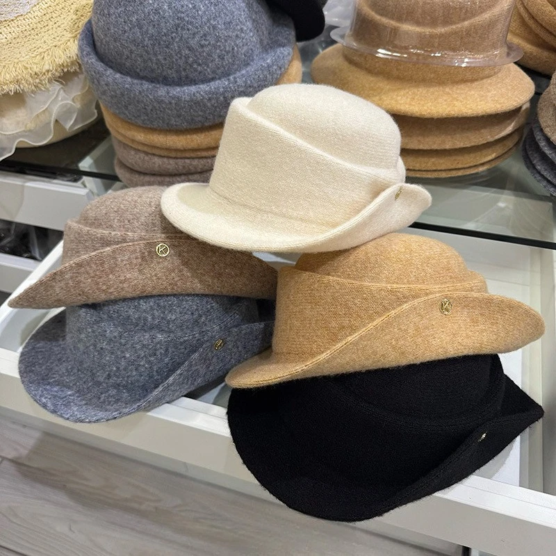 

Винтажный сложенный шерстяной берет в стиле Хепберн, женский британский стиль Ins, шляпа-котел, пальто, свитер, аксессуары, твидовая шляпа