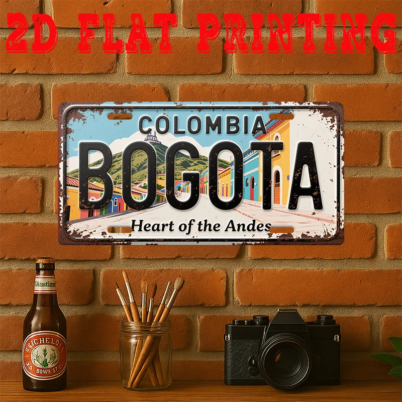 1pc 2D Flat Poster Retro Aluminum Z Aluminum Plate, Bogota City Logo, Home Decoration in The Heart of Andean Colombia