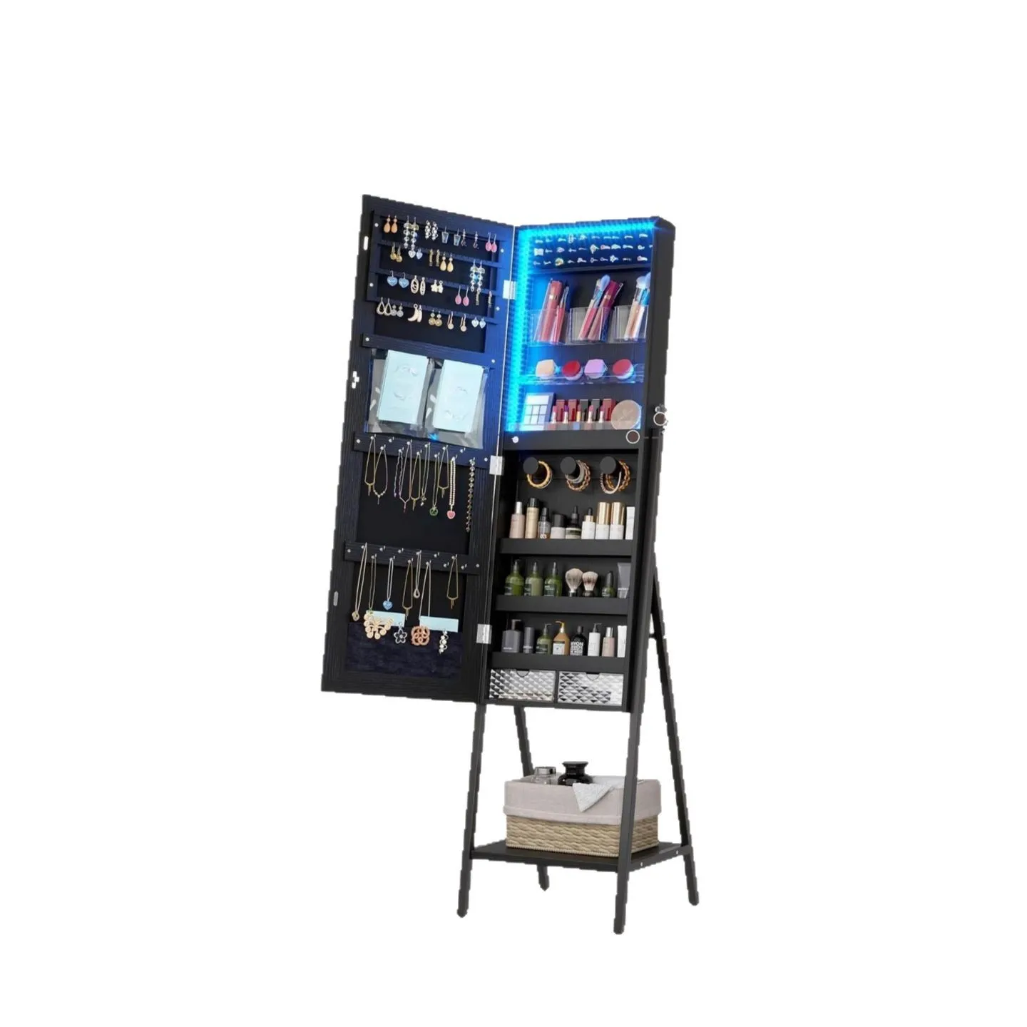 Solid wood floor-to-ceiling full-length mirror full-length mirror covered multi-functional bedroom rotating jewelry storage