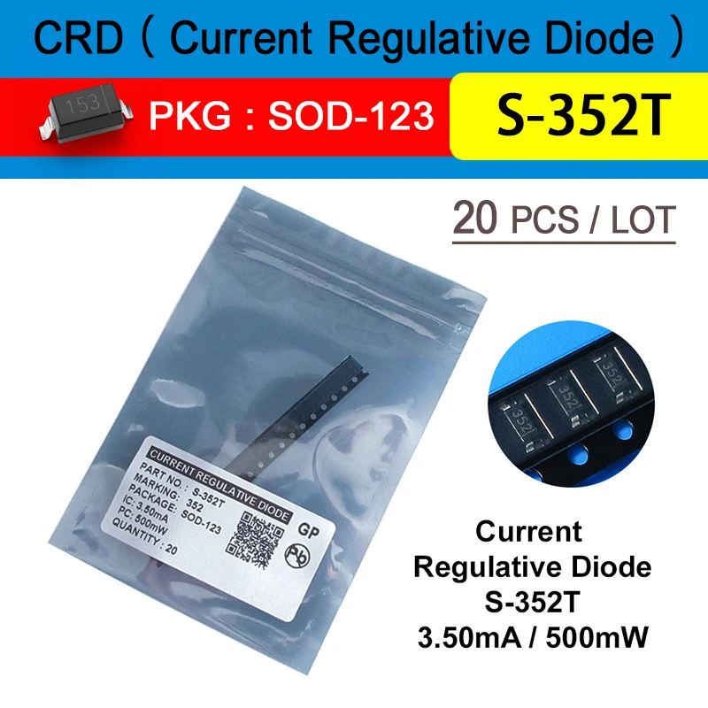 

20Pcs/Lot Crd Diodes S-352T 3.5Ma 100V Marking 352 Smd Sod-123 Current Regulative Diode Free Shipping