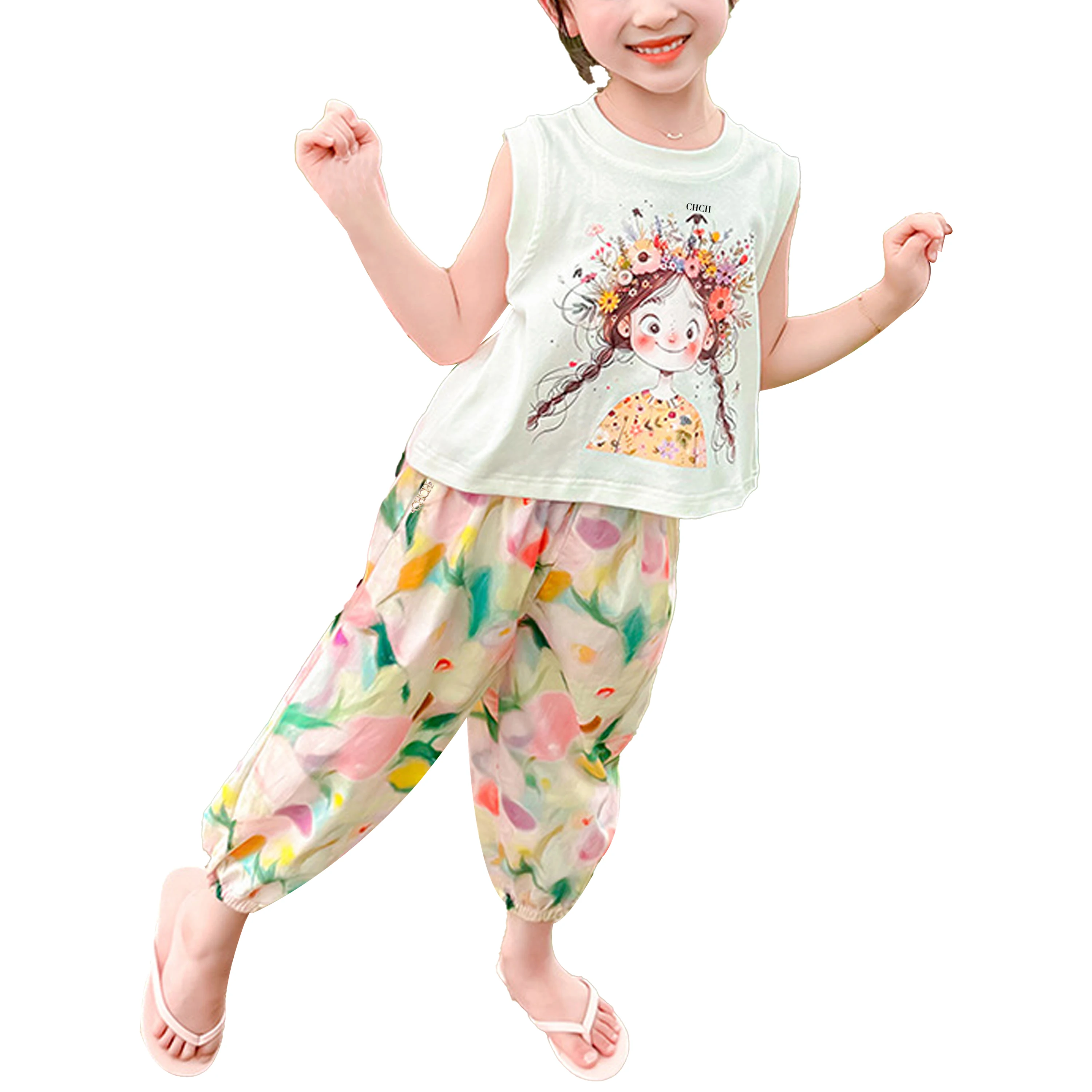 

CHCH Girls Pants Set Summer Sleeveless Shirt Toddler Girl Tops Pantss New Kids Outfits Children Clothing Suits Girls Clothes