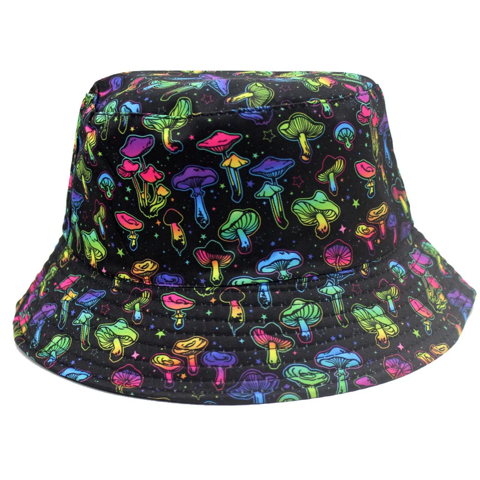 Psychedelic Mushroom Double-Sided Bucket Hats Women'S Hip Hop Y2k Panama Bob Caps Folded Beach Sun Fisherman Hat For Ladies Mens