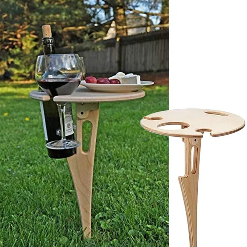 Mini Wood Foldable Wine Holder Outdoor Portable Red Wine Table for Picnic Camp Party Garden Beach Folding Glass Rack Small Desk