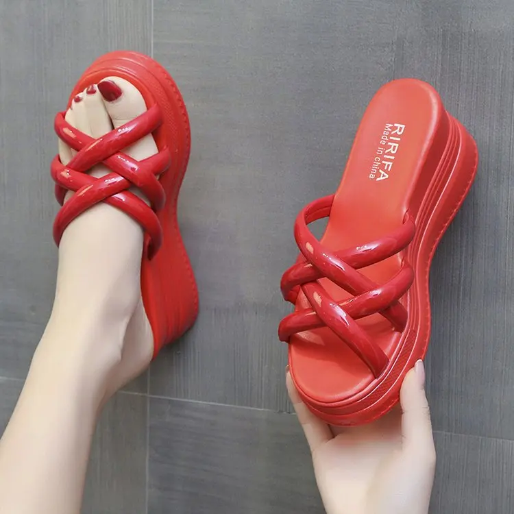 red green white Slippers Women Platform Sandals High Heels Sandals Summer Women Shoes Beach Flip Flops Slides Slippers Women