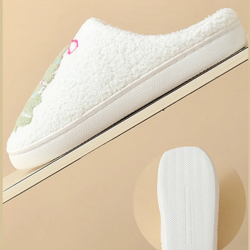 Winter Christmas Tree Cotton Slippers for Women Couple Winter Cute Cartoon Home Non-slip Sandals Adult Indoor Floor Plush Slides