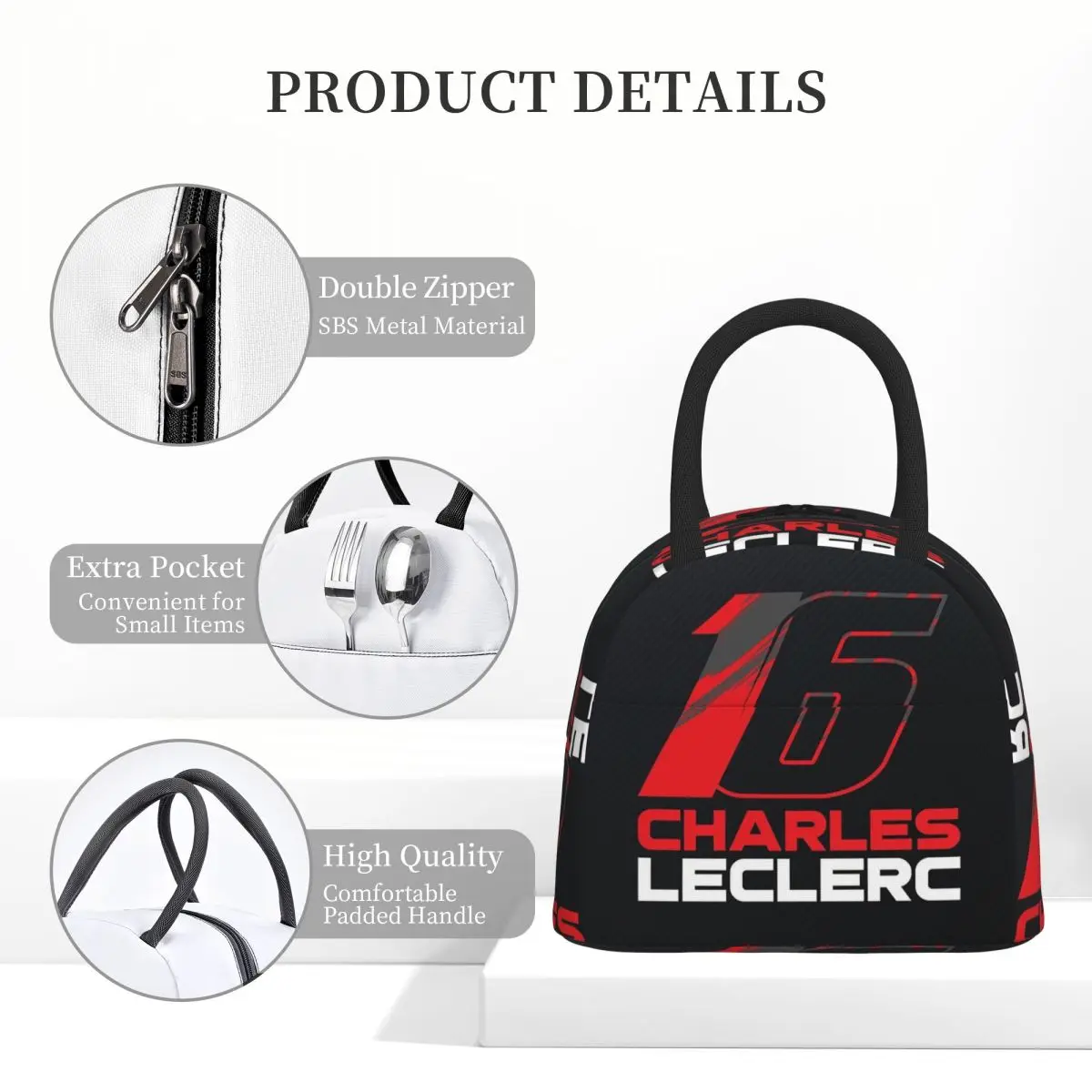 Charles Leclerc 16 V3 Lunch Bags Insulated Bento Box Portable Lunch Tote Resuable Picnic Bags Cooler Bag for Woman Kids Work