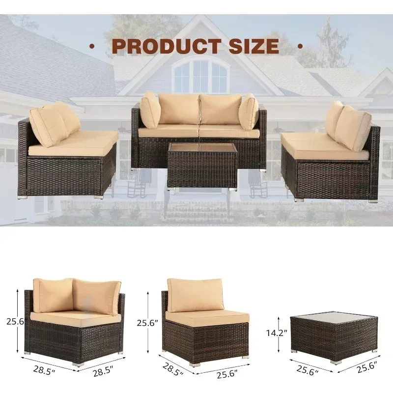 Long - lasting 7 Pieces Patio Furniture Set,Wicker Outdoor Conversation ,Rattan Sectional Sofa Washable Cushions