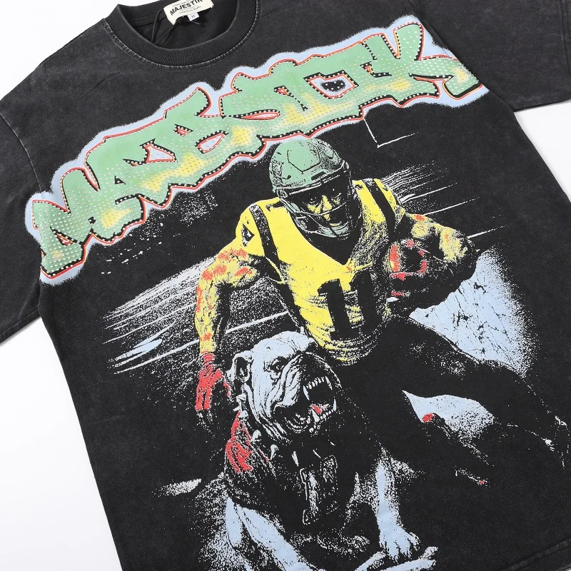 Majestik Summer Hip-Hop Cotton Fashion Distressed Print Crew Neck T-Shirt