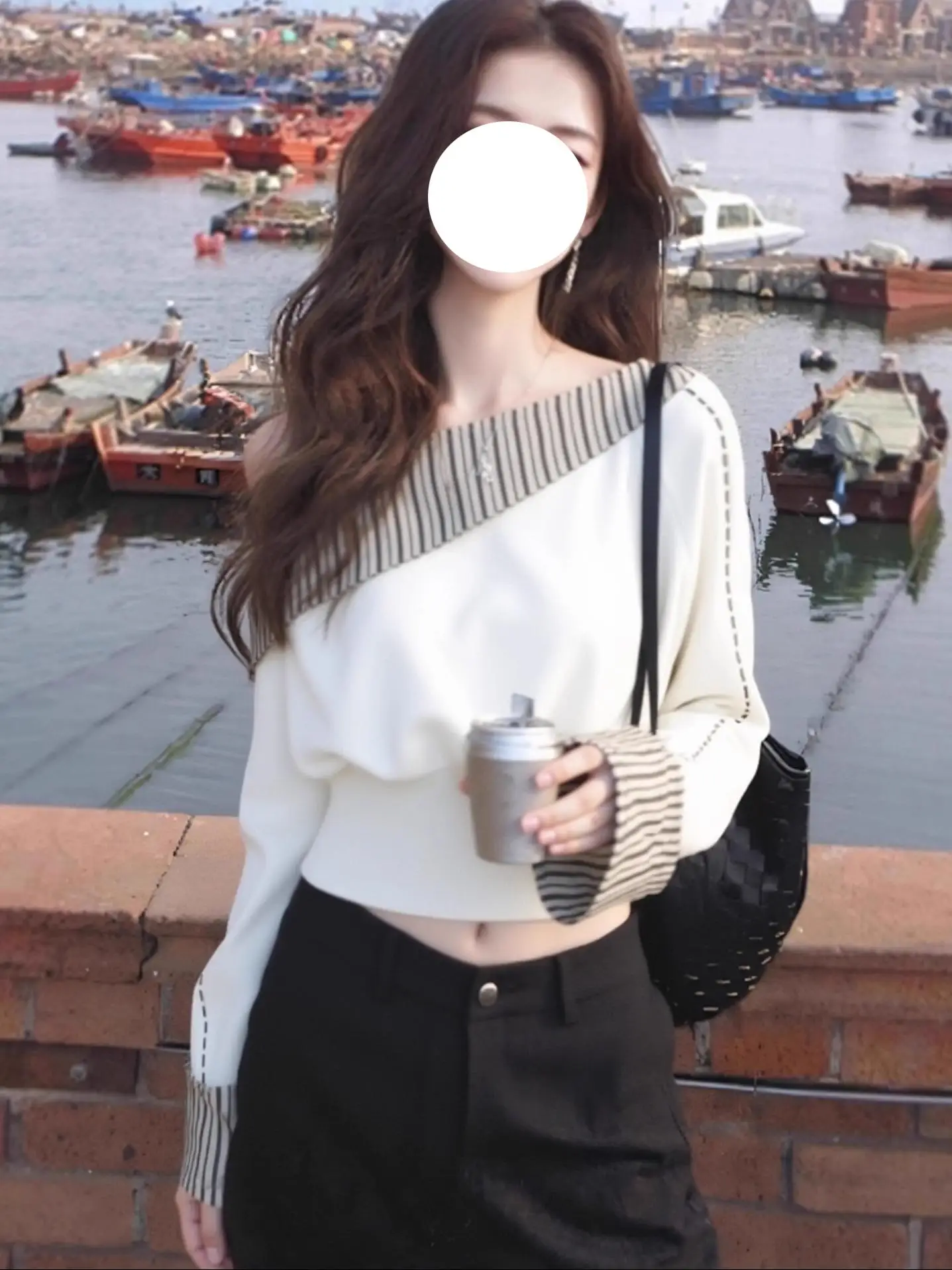 

Women's Long Sve Sweatirt Waist-Cinched Striped Patchwork Design Autumn New Sle Faionable Commute Sle Polyester