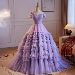 Customized Ball Gown Evening Dresses Tulle Off Shoulder Court Train Prom Birthday Party Gowns Formal Vestido De Noche