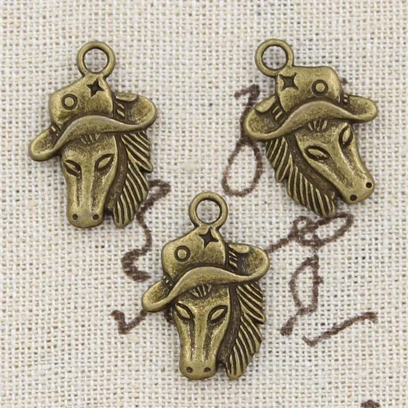 8pcs Charms Horse In Cowboy Hat 23x16mm Antique Silver Color Pendants Making DIY Handmade Tibetan Finding Jewelry