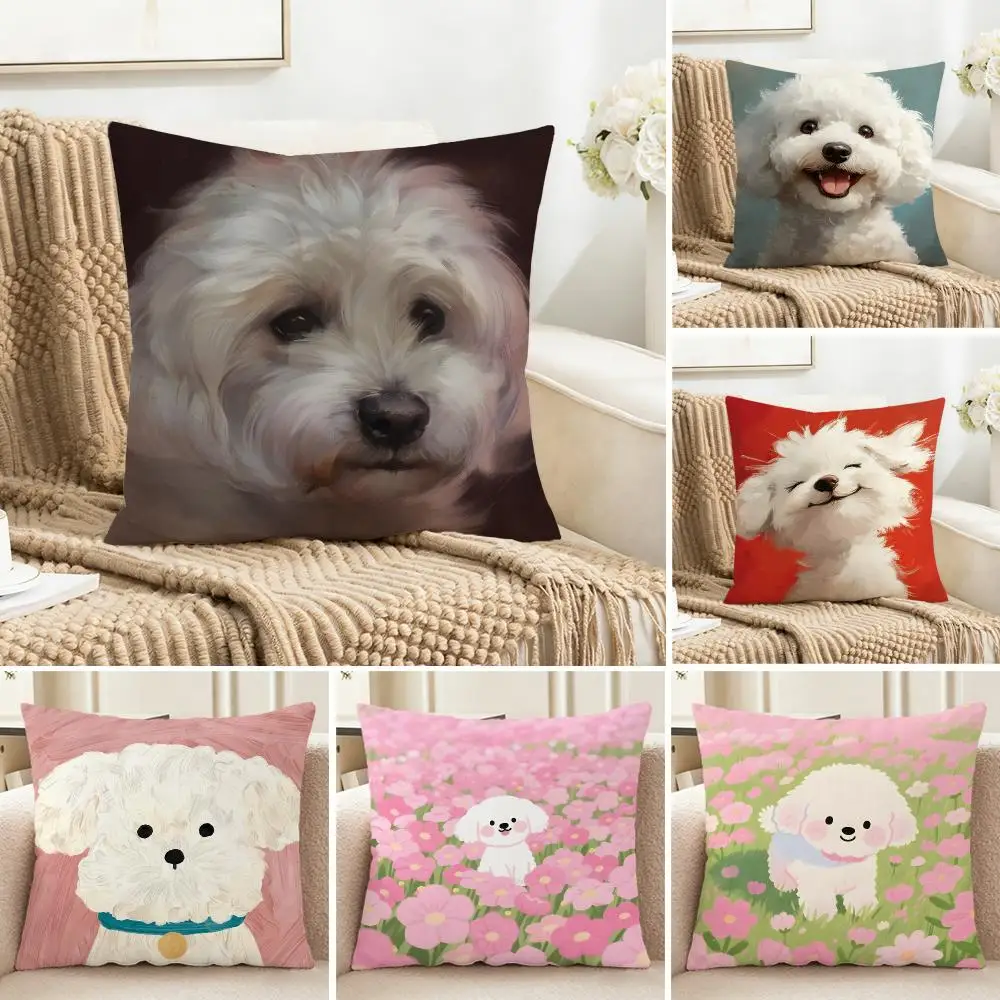 Fluffy Gentle Cute Bichon Frise Cushion Cover Cozy Pillowcase Holiday House Interior Sofa Bedroom Accessories