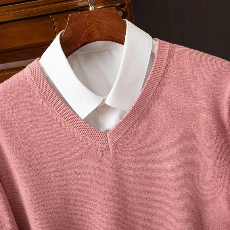 

Men Jumpers Ordos Cashmere Sweater Hot Sale Vneck Long Sleeve Pullovers Solid Color Standard Clothes Male Woolen Knitting Tops