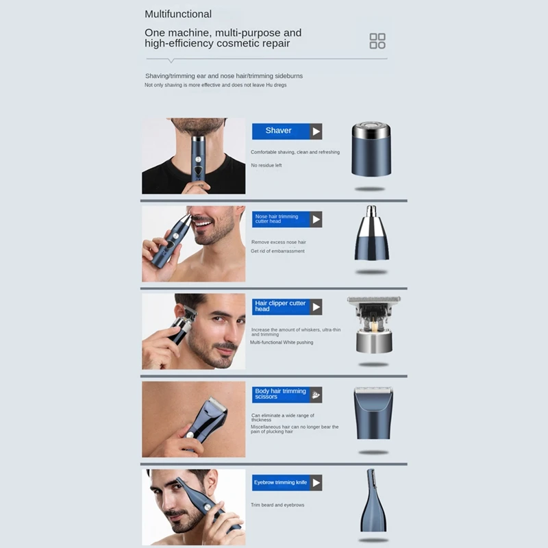 Beard Trimmer สําหรับชายไฟฟ้าผม Clipper ไร้สาย Mens Grooming 5 ใน 1 ชุดผม Trimmer & หนวด Trimmer & จมูกทนทาน