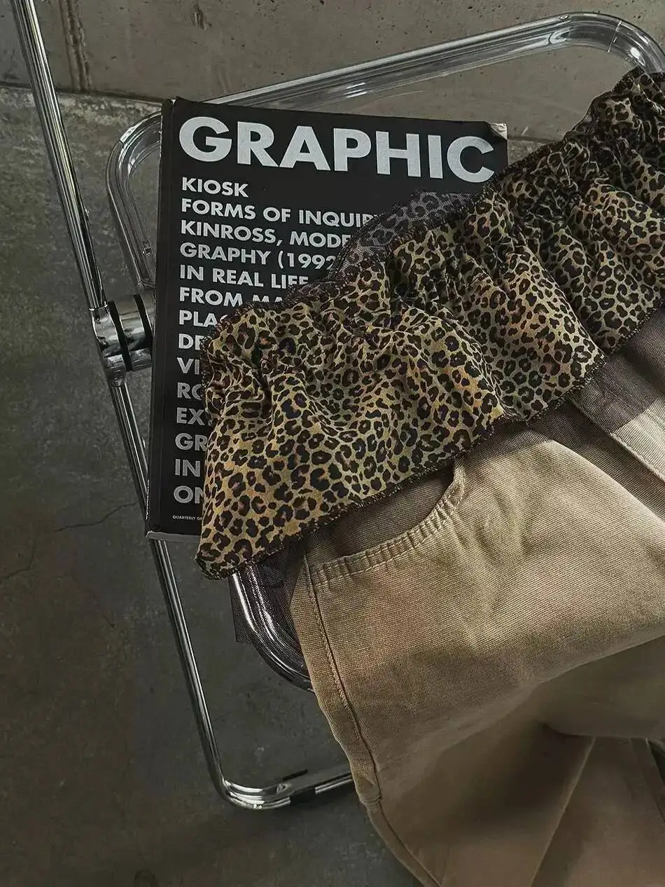 

BabYoung Корейская сетка с леопардовым принтом Mujer Moda с оборками на шнуровке Y2K Goth Модная уличная одежда Faldas Женская Pure Desire Falda