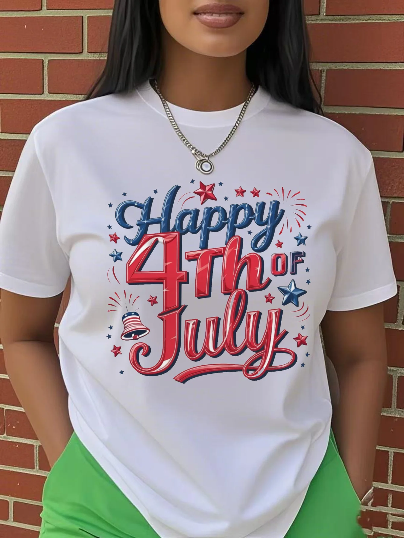 

Happy 4th of July Graphic Print Women'S Plus Size Crew Neck T-Shirt 100% Ultra Breathable Perfect for Daily Leisure