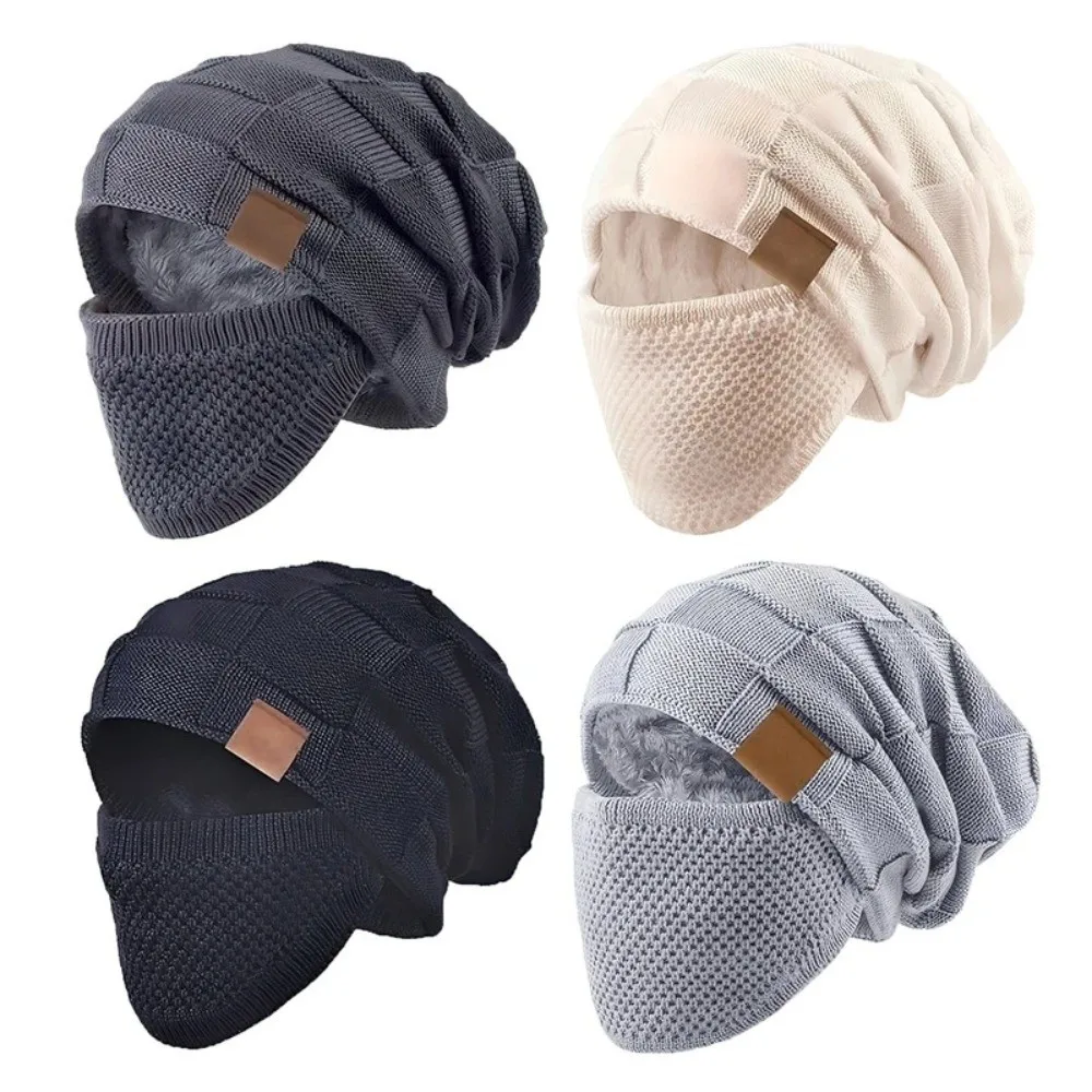 Plus Size Winter Beanie Cap Soft Thick Warm Slouchy Hat with Face Cover Cuffed Design Face Mask Set for Winter Cycling Skiing