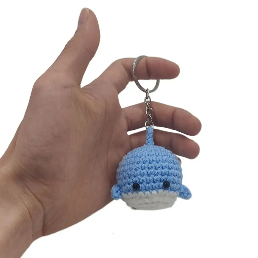 Creative Wool Making Little Whale Keychain Handmade Bag Pendant Crocheted Keychain Cute Weaved Knitting Keyrings Couple