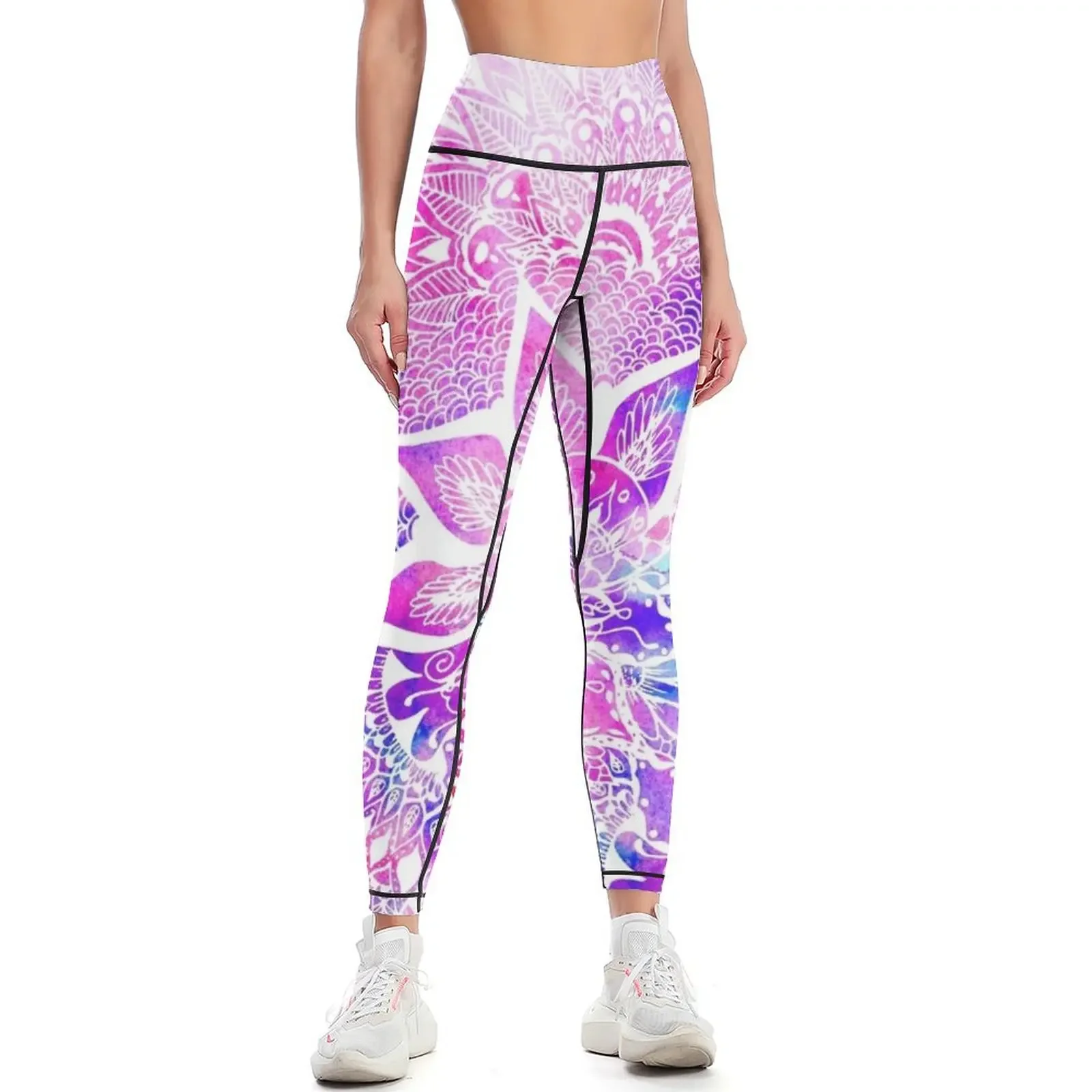 

Purple blue henna boho floral mandala pattern Leggings Sweatpants gym pants push up fitness Womens Leggings