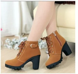 2024 New spring Winter Women Pumps Boots High Quality Lace-up European Ladies shoes PU high heels Boots Fast delivery