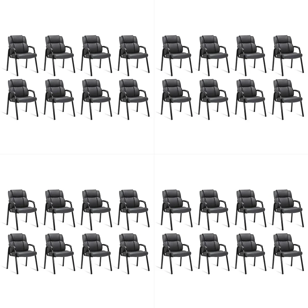 

Black Guest Chair with Arms, Office Reception Chairs for Conference and Waiting Room, Ergonomic Leather Visitor Desk Chair No W
