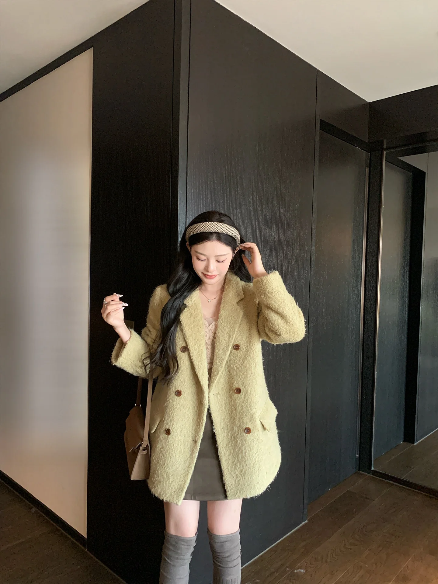 

Nora Studio Women's Woolen Suit Jaet Thiened Autumn Winter Faionable Lapel Coat Long Sve Commute Sle Regular Fit