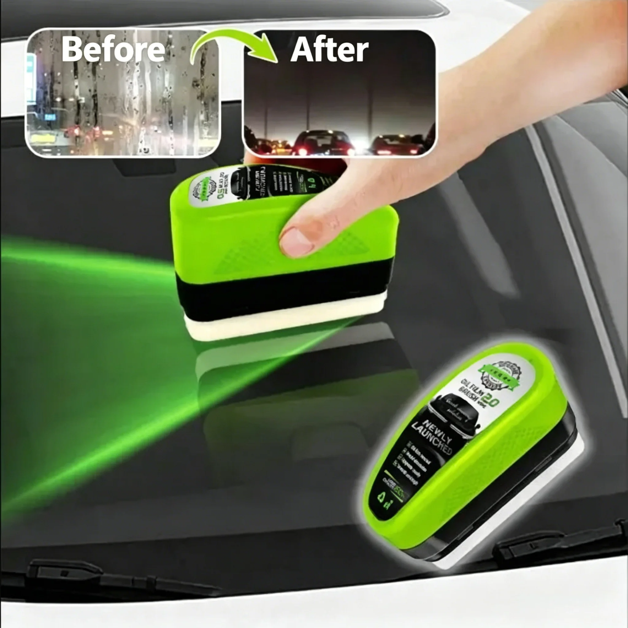 Removedor de película oleosa para vidros de carro, escova de limpeza com esponja para vidros de carro, limpador de película oleosa para para-brisa dianteiro e interior.