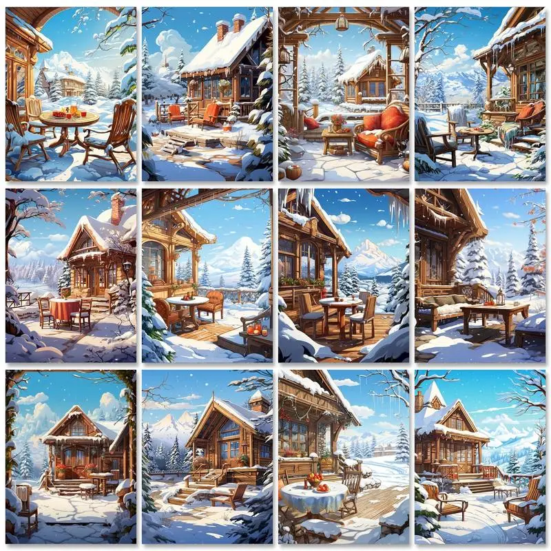 

GATYZTORY Oil Painting By Numbers With Frame Drawing By Numbers Winter Snow House Handiwork Pictures By Numbers Home Decors