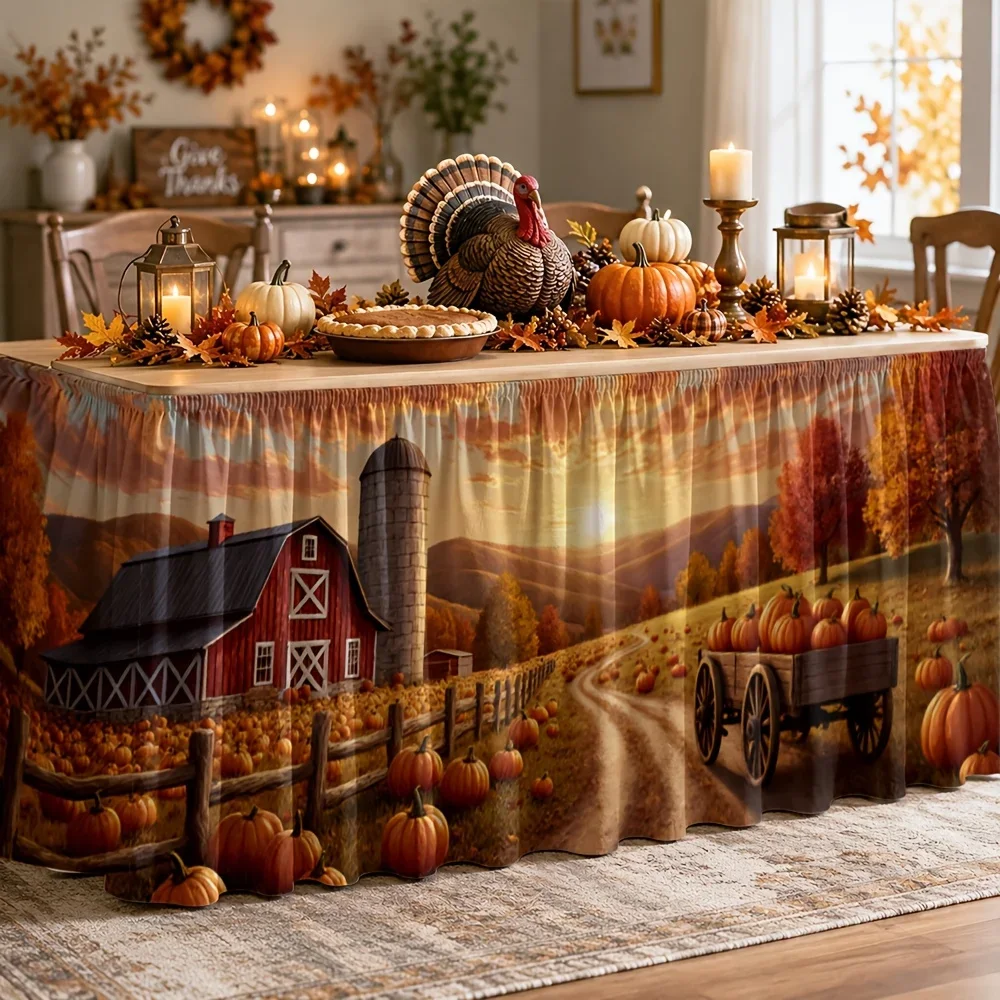 Tablecloth  Autumn Harvest Farm Scene  Rural Countryside  Autumn  Thanksgiving Day  Halloween Party  Tableclothxzj