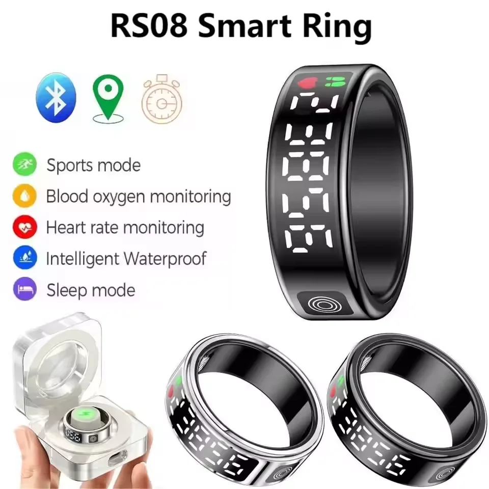 New RS08 Smart Ring Heart Rate Blood Oxygen Health Monitor 5ATM Waterproof Multi-sport Modes Fitness Ring BT5.4 for Android iOS