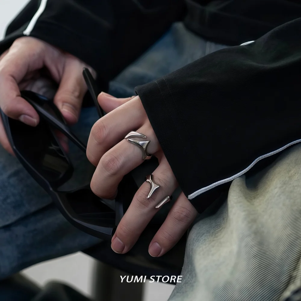 Titanium Steel Abstract Spike Ring Unisex Statement Open Band Hip Hop Cool Minimalist Punk Streetwear Jewelry for Men Women