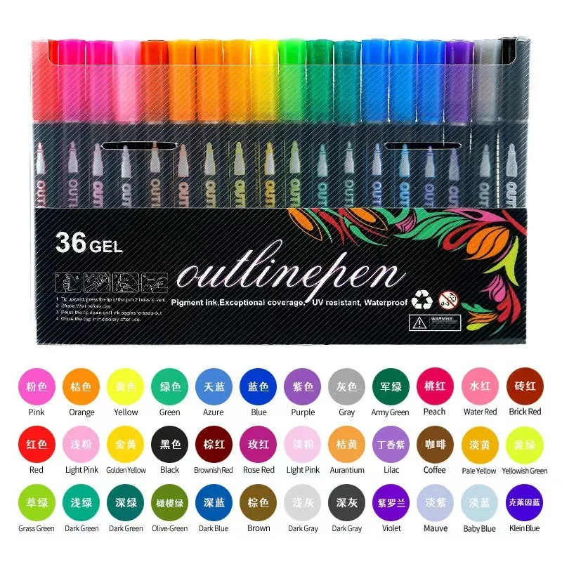 8/12/24/36/48 Colors Double Line Outline Marker Pens,Metallic Glitter Highlighter Drawing Pens for Painting,Greeting Cards,Craft