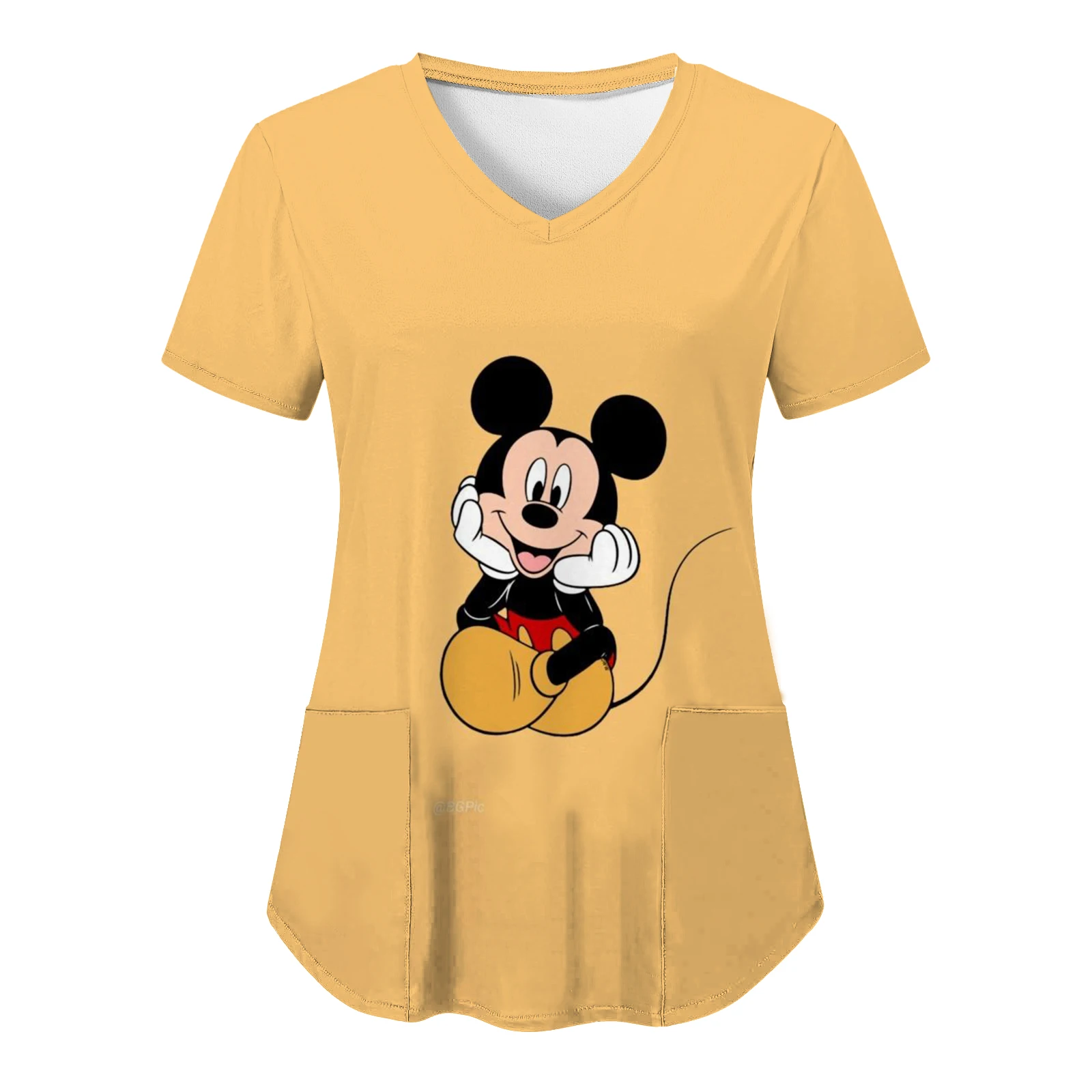 T Shirt Disney Woman Clothes Mickey T-shirts Nurse Uniform Tops Minnie Mouse V Neck T-shirt Hospital Top Women 2024 Pocket Tees