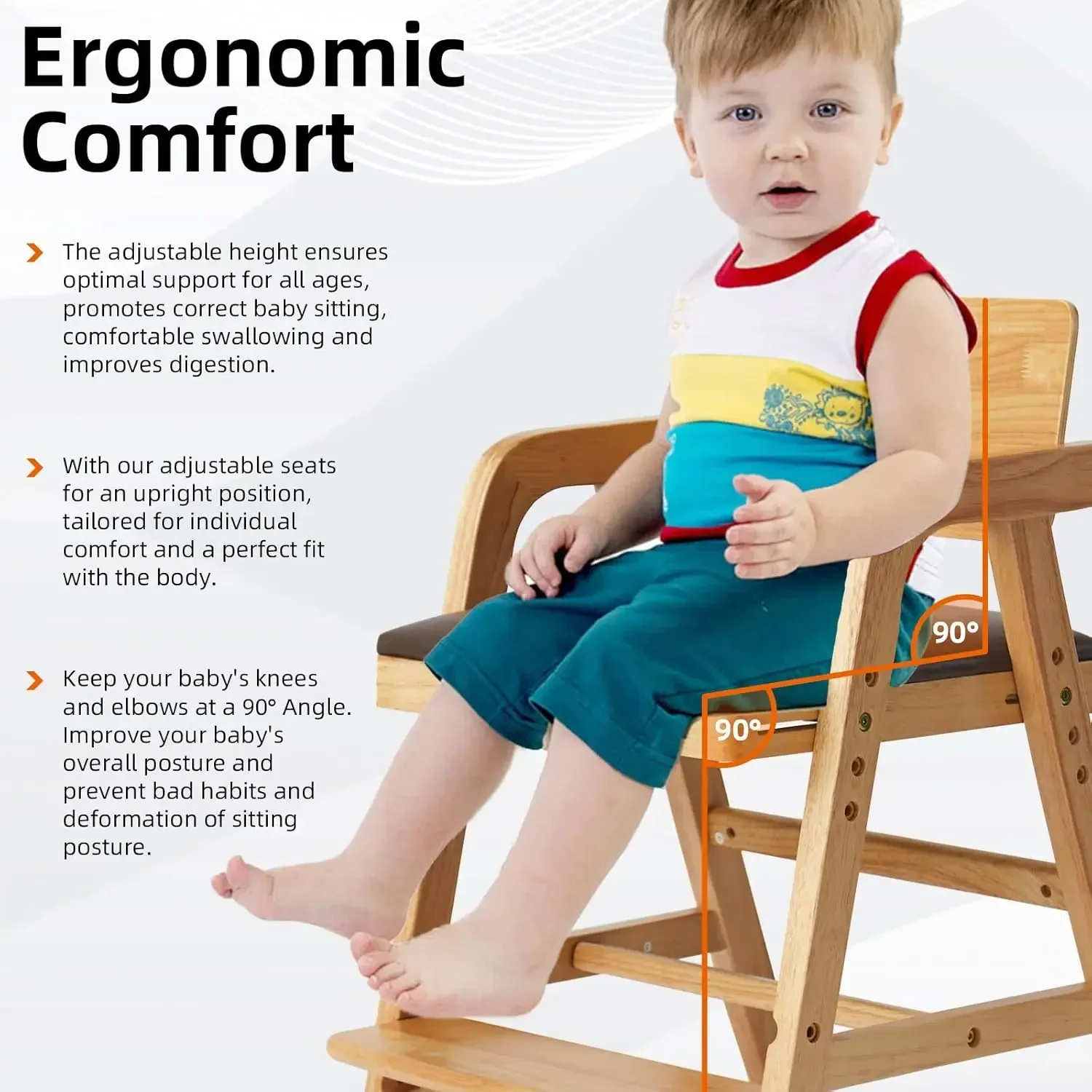 Solid Wood Toddler High Chair Adjustable Baby Feeding Chair Kids Learning Chair Grows With Child For Dining Table Study Mealtime view 6