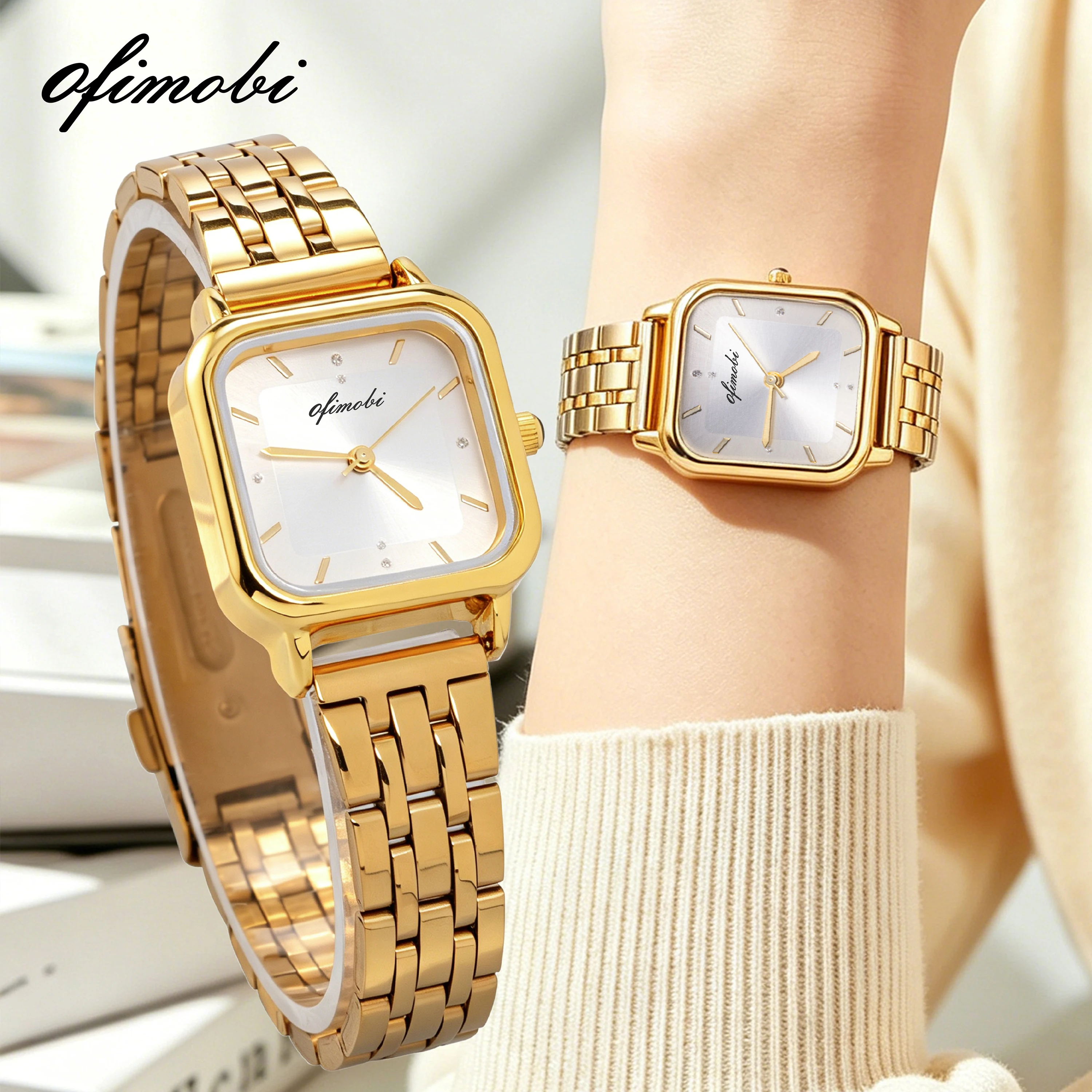Chic 25mm Square Women's Quartz Watch Two-Tone Stainless Steel Band Multi-Color Dial 30M Waterproof Wristwatch Wristwatch Reloj