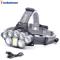 Powerful 2*T6+5*Q5+1*COB LED Headlamp USB Rechargeable Headlight Waterproof Head Lamp Flashlight Torch Head Light 18650