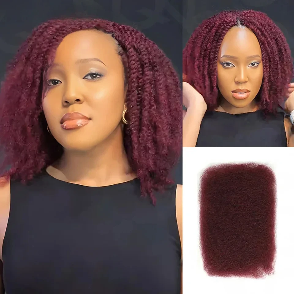 QVR Affordable Afro Kinky Bulk Human Hair 99J Burgundy Color For Braiding DreadLock – Natural Look, Soft Hair, Heat-Resistant