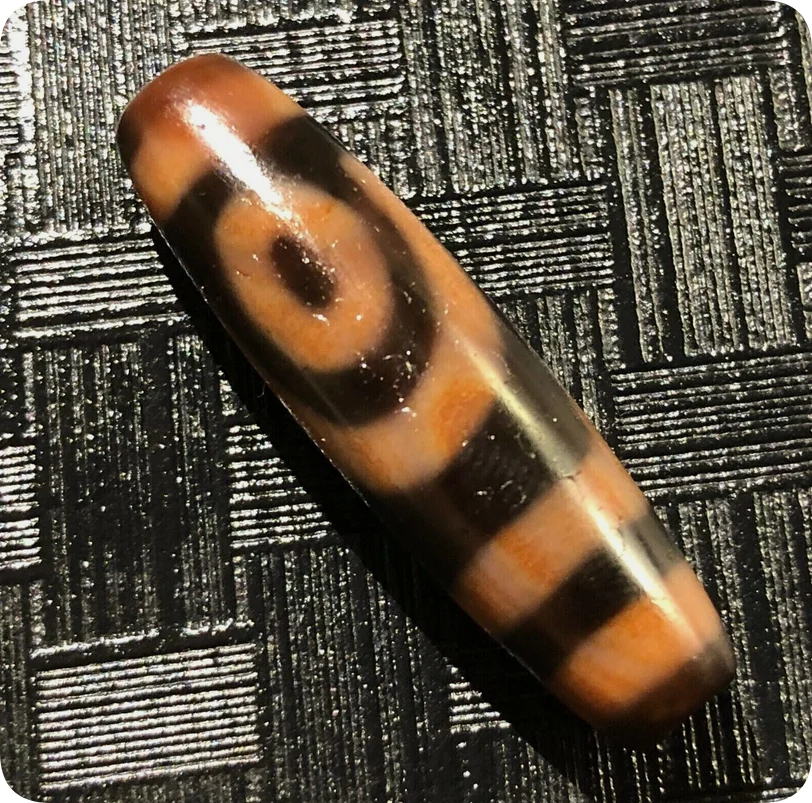 Magic Power Tibetan Old Agate 2eye Cinnabar Totem dZi Bead 11*40mm C007