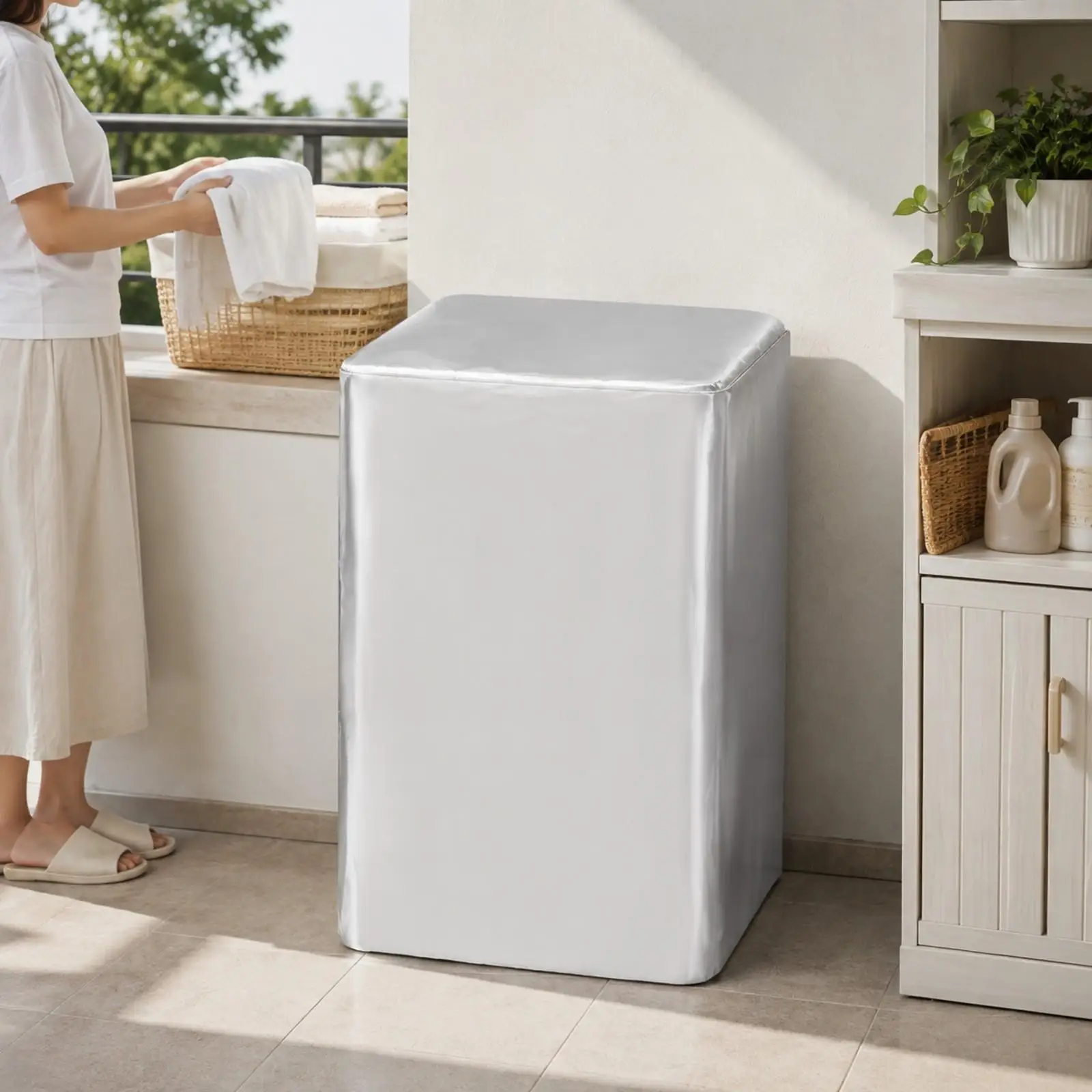 Dustproof Washing Machine Cover Silver Coated Oxford Fabric Zippered Access Flap for Front Loader Washer in Laundry Room Utility