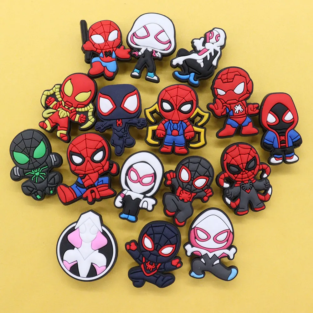 New Arrival 1-16pcs Shoe Charms Cartoon Spider-Man Spider Gwen Miles Accessories PVC Shoes Decoration For Kids Birthday Present