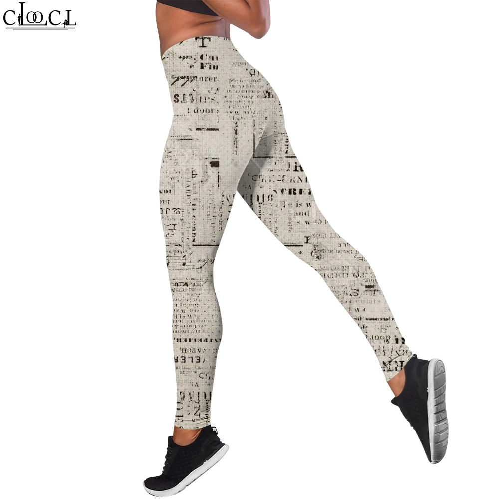 

CLOOCL Fashion News Workout Trousers Women Seamless Legging Pattern Newspaper Print Legins Pants Clothing