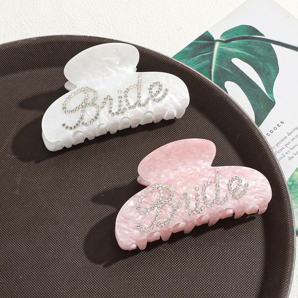 Rhinestone Bride Letter Hair Claw Clip Marble Acrylic Hair Jaw Clips Wedding Bridal Party Hair Accessories For Women view 6