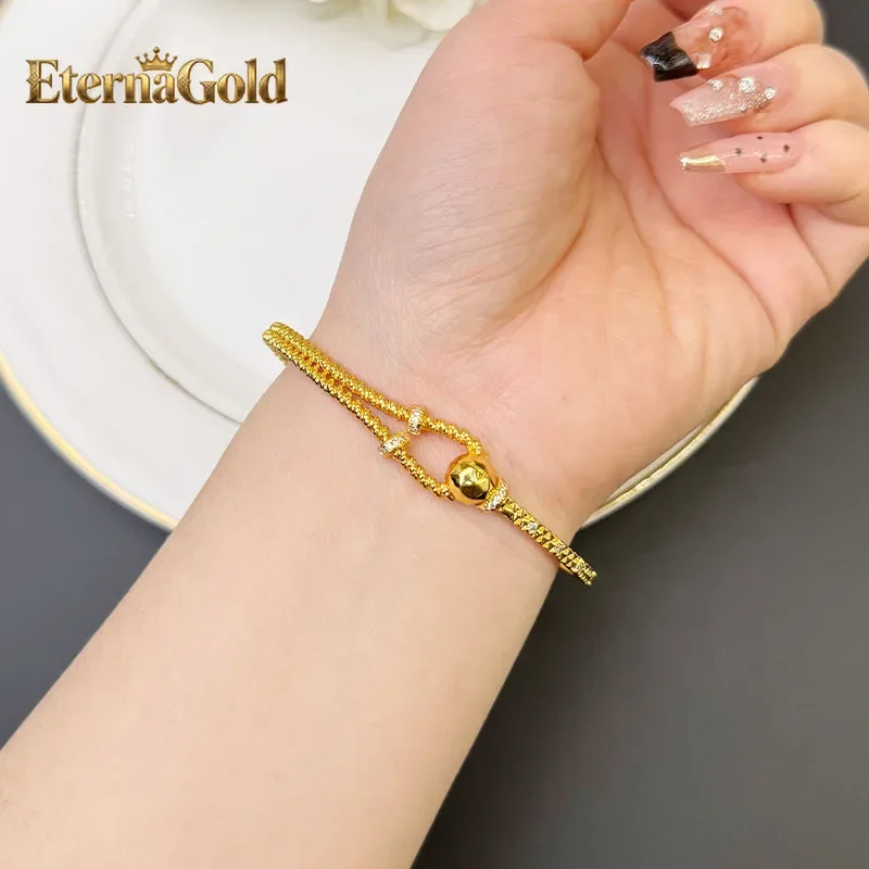 EternaGold  New 9999 gold bracelet light luxury simple diamond inlay line 24K real gold opening bracelet women's trendy handicra