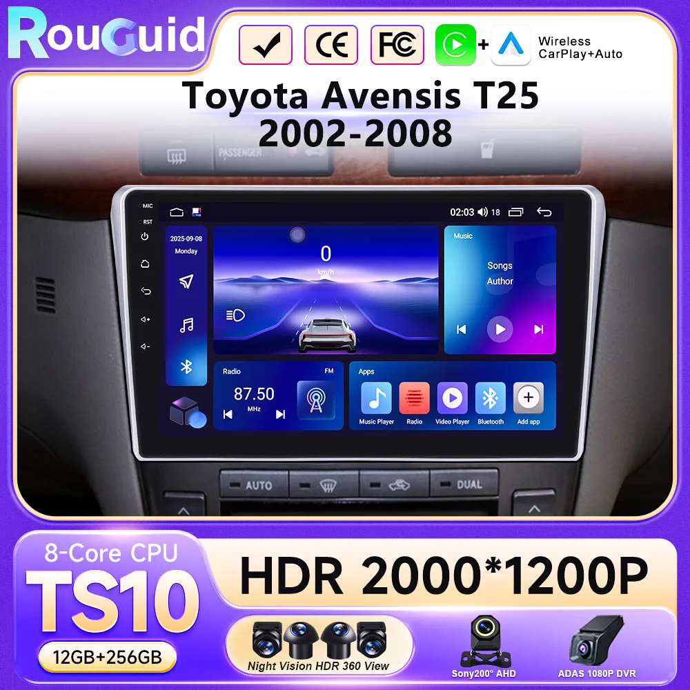 

Для Toyota Avensis T25 2002-2008: Автомагнитола с Carplay и Android Auto, GPS, сенсорным экраном, FM-радио