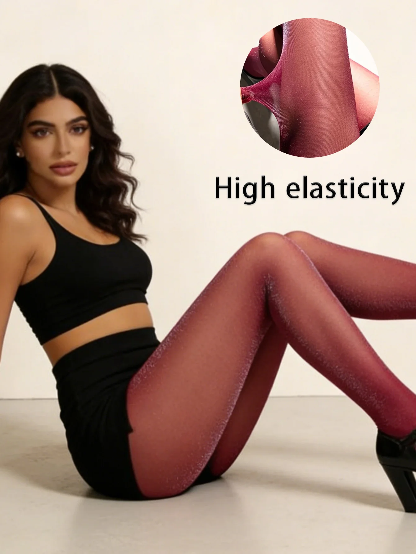 1 Paar Damen-Strumpfhosen in Burgunderrot mit Glitzer, sexy, dehnbare, glänzende Strumpfhosen für Valentinstag, Party, romantische Date-Night